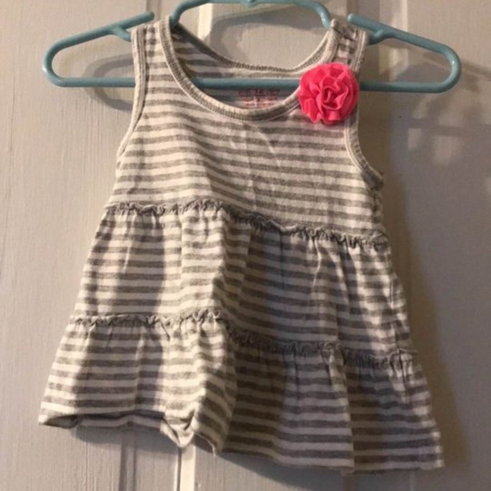 Carters Grey and White Stop with Pink Flower (12 Months)